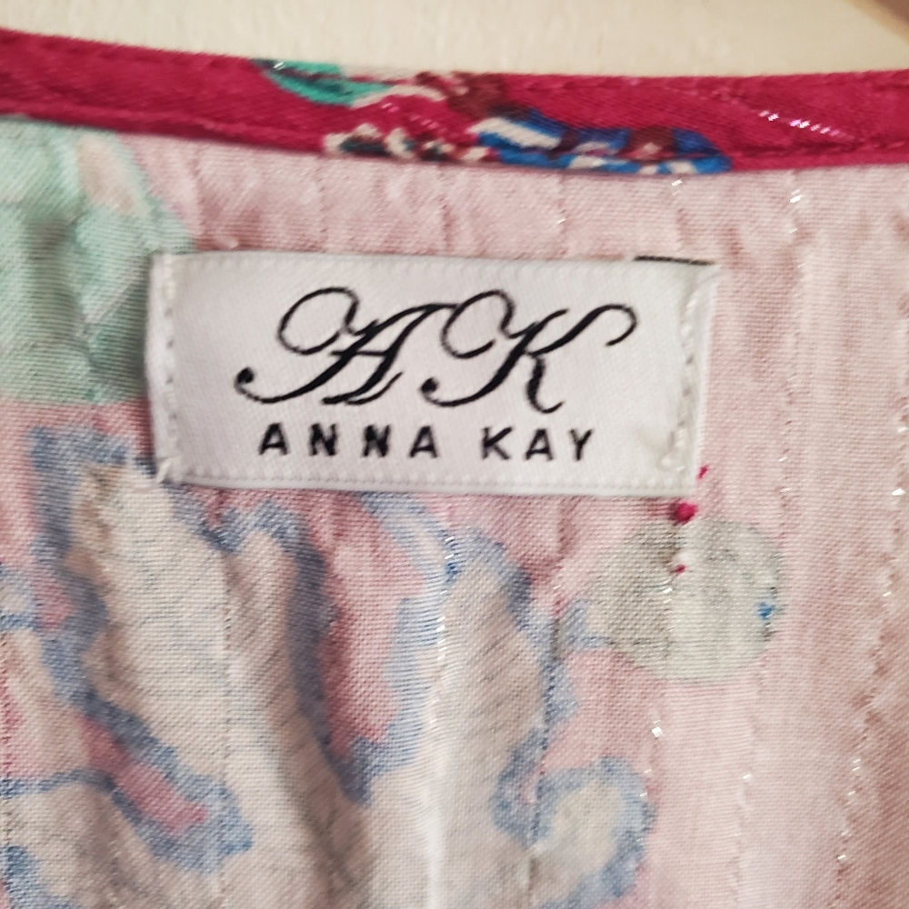 Anna Kay Ovida Floral Pink and metallic Midi Dress Size L Resort Boho Cocktail - Picture 9 of 11
